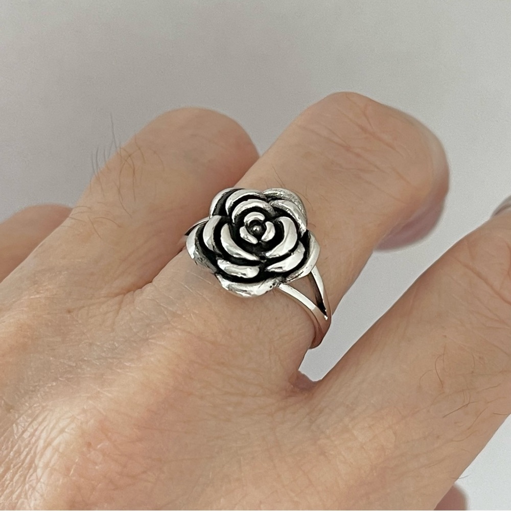 Sterling Silver Rose Ring, Flower Ring, Silver Ri… - image 1